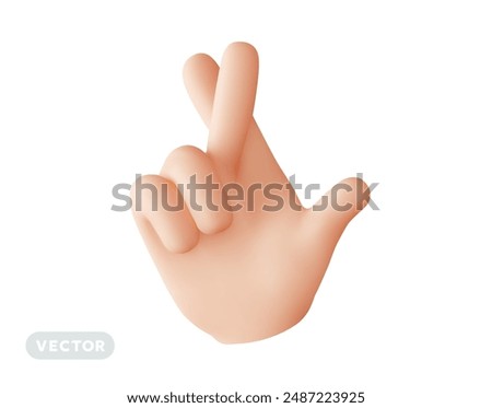 Vector illustration of cross finger for good luck hand gesture on white color background. 3d style design of man white skin hand cross two finger for web, banner, poster, print