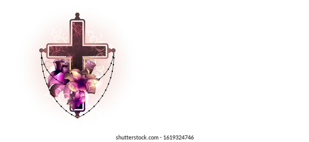 Vector illustration of a cross with flowers. The concept of the end of life, religious rite.