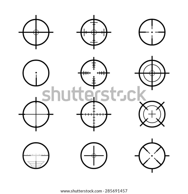 A vector illustration of\
cross hair sights.\
Crosshair icons and illustration.\
weapon\
sights.