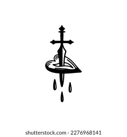 vector illustration of a cross with a heart