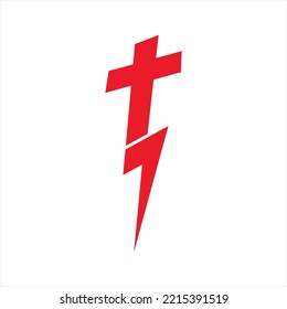 Vector illustration of a cross and lightning sign logo design.