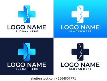 Vector illustration of Cross logo with silhouette of human face.