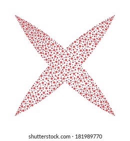 vector illustration of cross mark made out of red dots, isolated on white background