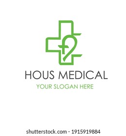 Vector illustration of a cross. Medical symbol. Clinic house for the health care. Nursing home.