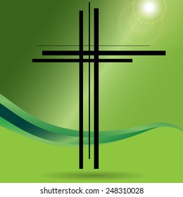 Vector illustration of a cross on a green background.