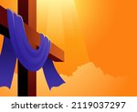 Vector illustration of a cross with purple sash, for good friday, resurrection, easter, christianity theme