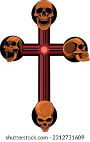 vector illustration of Cross With Skulls on white background