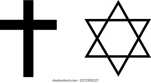 vector illustration of cross and star of david on transparent background
