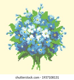 vector illustration cross stitch blue flowers