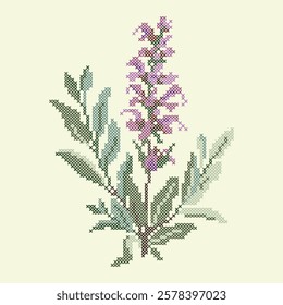 vector illustration cross stitch blue sage