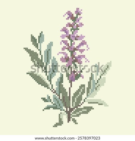 vector illustration cross stitch blue sage