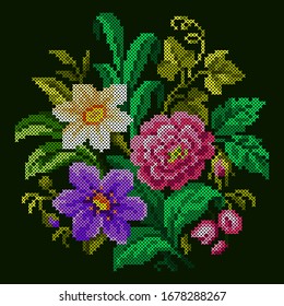 vector illustration cross stitch bouquet