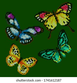 Vector Illustration Cross Stitch Butterflies