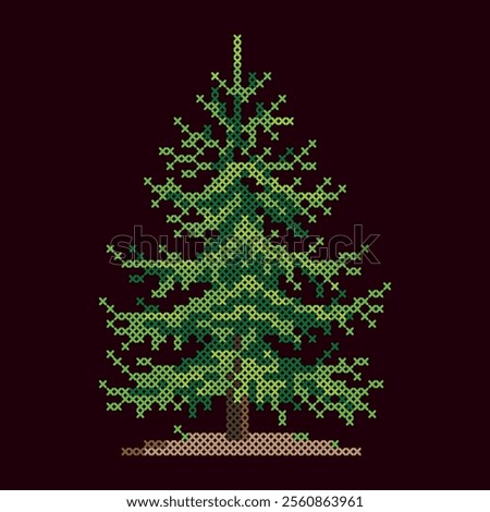vector illustration cross stitch christmas tree