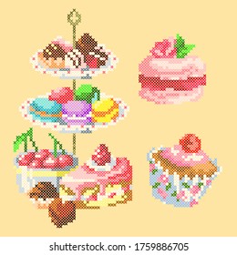 vector illustration cross stitch desserts