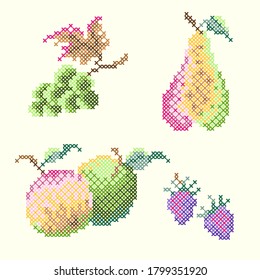 vector illustration cross stitch fall fruits