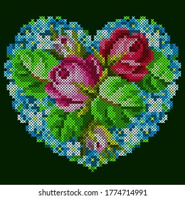 Vector Illustration Cross Stitch Floral Heart