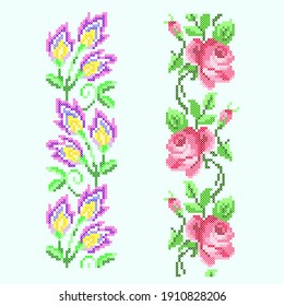 vector illustration cross stitch floral seamless border