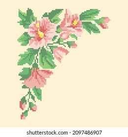 Vector Illustration Cross Stitch Floral Frame