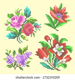 Vector illustration cross stitch flowers