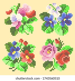 Vector illustration cross stitch flowers