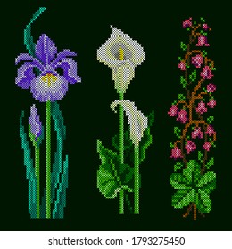 Vector Illustration Cross Stitch Flowers