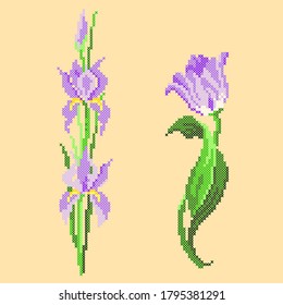 vector illustration cross stitch flowers