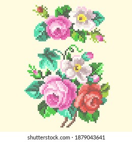 Vector Illustration Cross Stitch Flowers