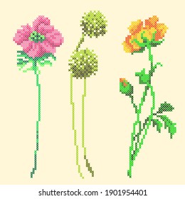 vector illustration cross stitch flowers