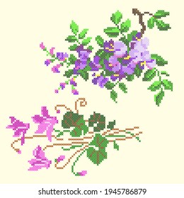 Vector Illustration Cross Stitch Flowers