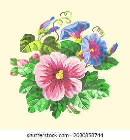 vector illustration cross stitch flowers