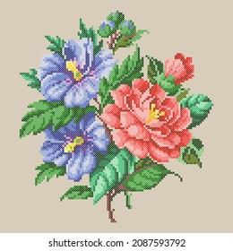 Vector Illustration Cross Stitch Flowers