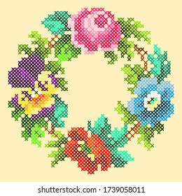 Vector illustration cross stitch garland