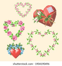 vector illustration cross stitch hearts