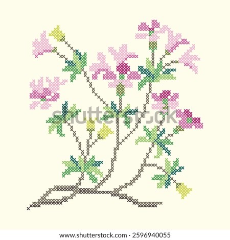 vector illustration cross stitch pink flowers