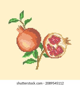 vector illustration cross stitch pomegranate