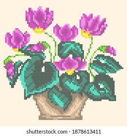 vector illustration cross stitch pot plant