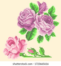 Vector Illustration Cross Stitch Purple Rose