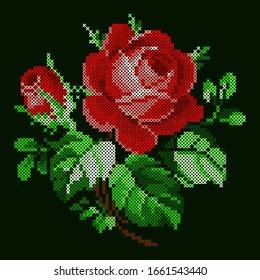 ilustración vectorial bordado rosa rojo