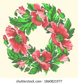 vector illustration cross stitch red poppy