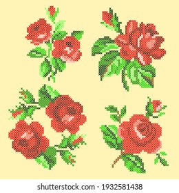 Vector Illustration Cross Stitch Red Roses