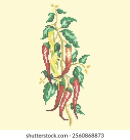 vector illustration cross stitch red pepper