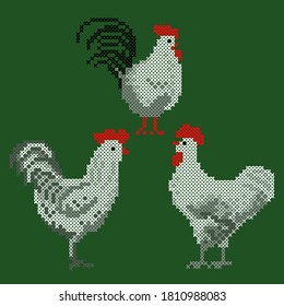 vector illustration cross stitch rooster