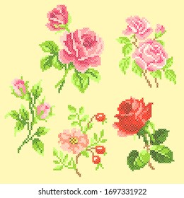 vector illustration cross stitch rose