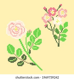 vector illustration cross stitch rose hip