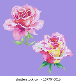 vector illustration cross stitch roses