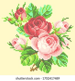 vector illustration cross stitch roses