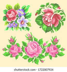 Vector Illustration Cross Stitch Roses