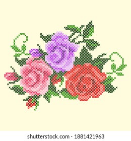 vector illustration cross stitch roses