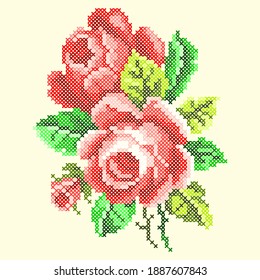 vector illustration cross stitch roses